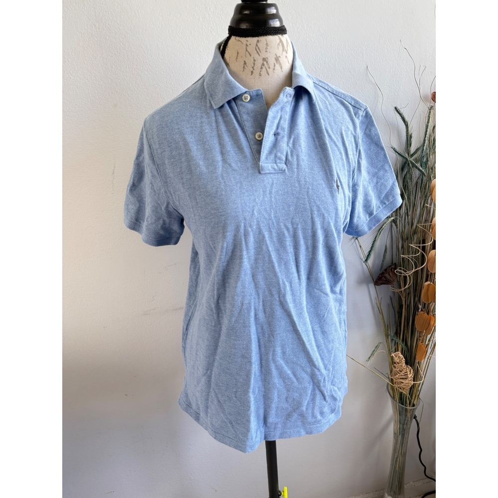 Polo Ralph Lauren Mens Custom Slim Fit Polo Shirt Heather Light Blue Size M‎